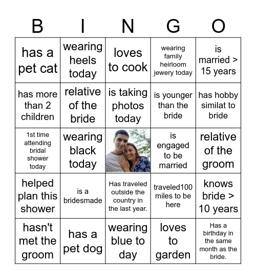 Emily's Bridal Shower Bingo Card