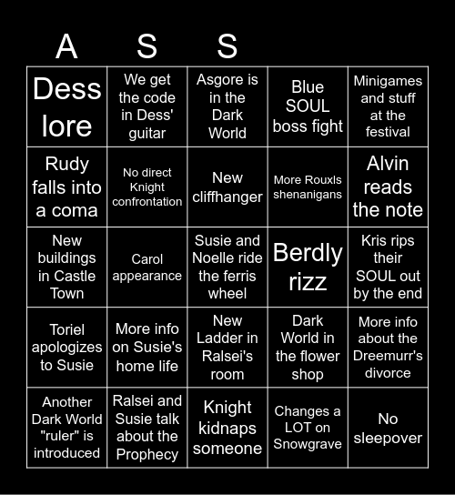 DELTARUNE Chapter 5 Bingo Card Bingo Card