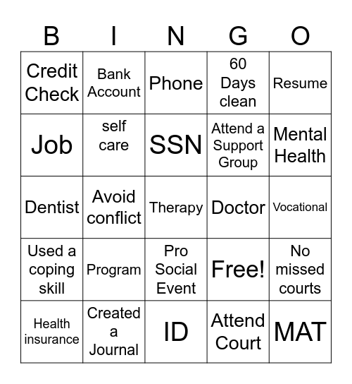 HEART Program Bingo Card