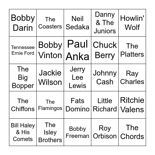 Best of the 50's Bingo Card