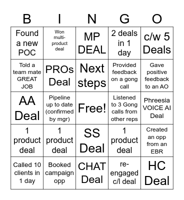 Base Sales Bingo Card