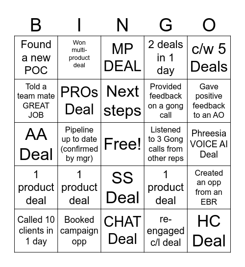 Base Sales Bingo Card