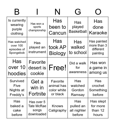 Faiza Bingo Card