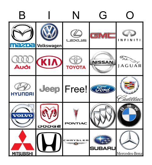 Cars Bingo Card
