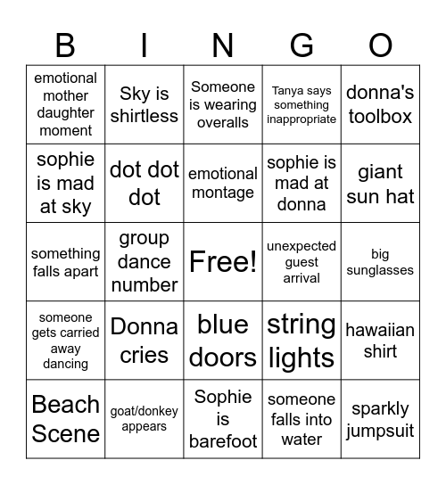 MAMMA MIA! Bingo Card