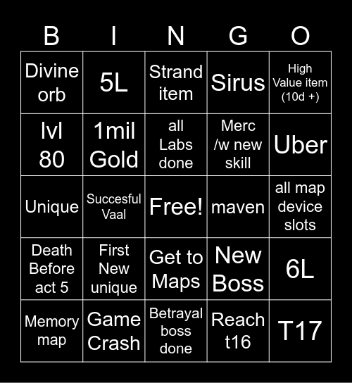 3.26 League Start Bingo Card