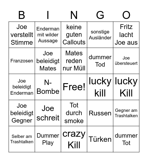Valo Bingo Card