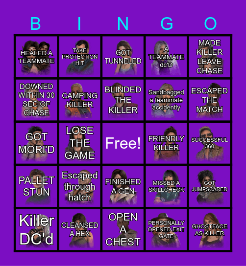 DEAD BY DAYLIGHT BINGO Card