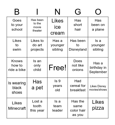 Finding Friends Bingo Card