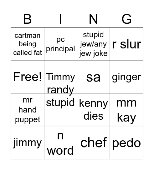 south park Bingo Card