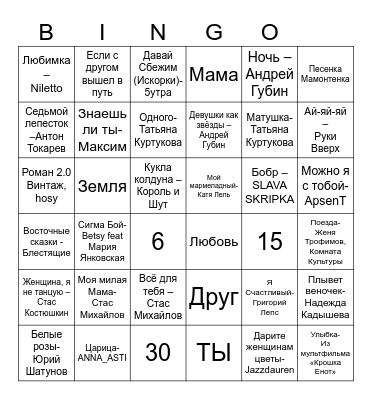 МУЗЫКАЛЬНОЕ ЛОТО I ТУР Bingo Card