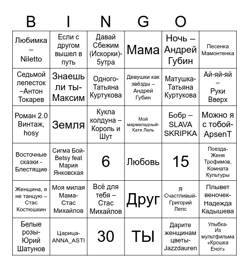 МУЗЫКАЛЬНОЕ ЛОТО I ТУР Bingo Card