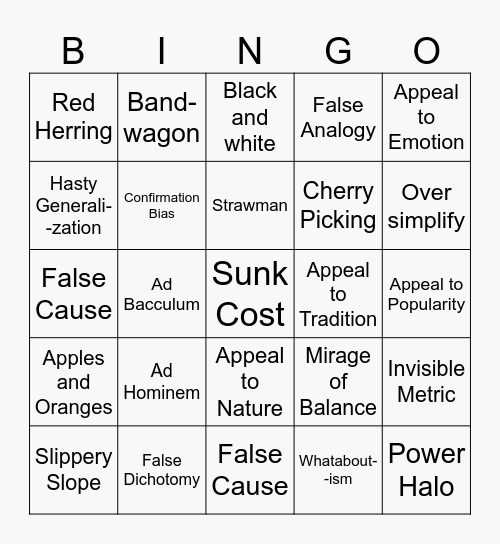 Fallacy Bingo Card