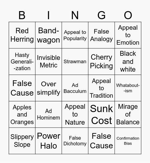 Fallacy Bingo Card