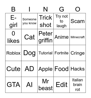 ;-; Bingo Card