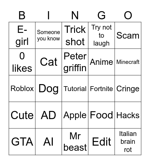 ;-; Bingo Card