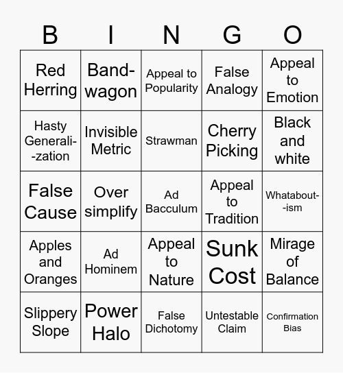 Fallacy Bingo Card