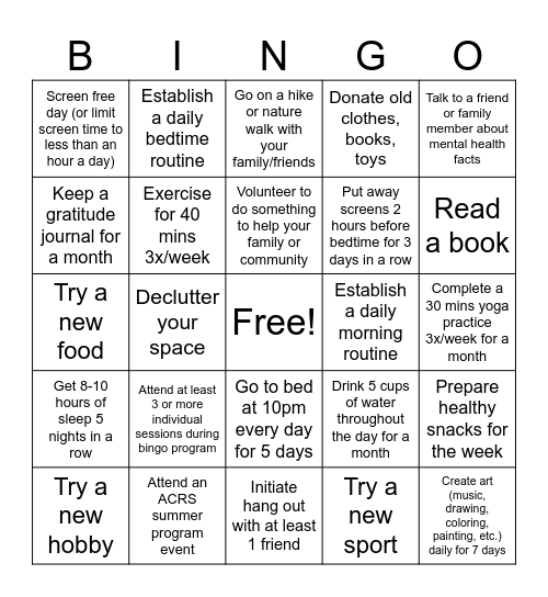 ECR Bingo Card