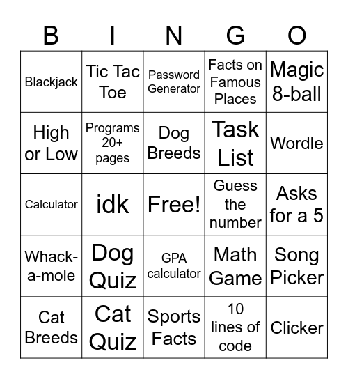 Untitled Bingo Card