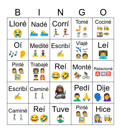 Pretérito indefinido Bingo Card