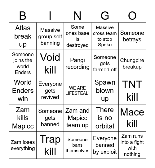 LIFESTEAL SEASON 6 FINALE Bingo Card