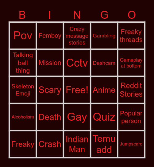 Insta reels Bingo Card