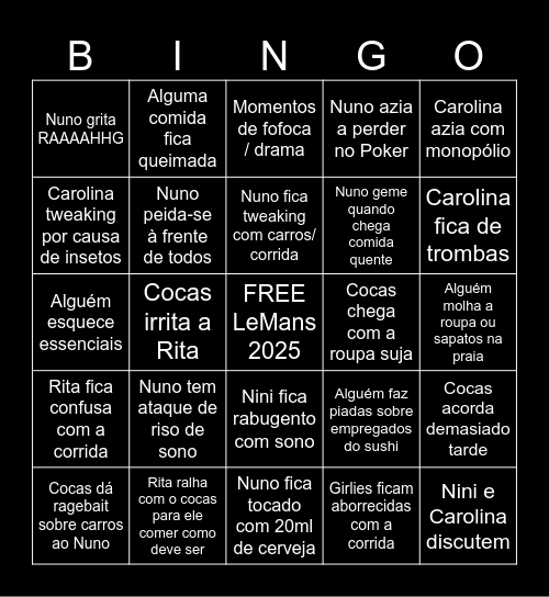 24h LeMans bingo Card