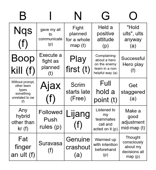 DTG scrim Bingo Card
