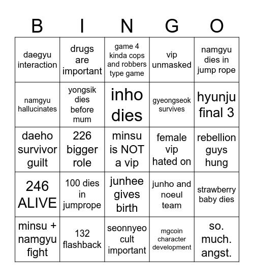 squid game 3 Bingo Card