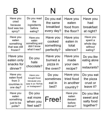 food bingo Card