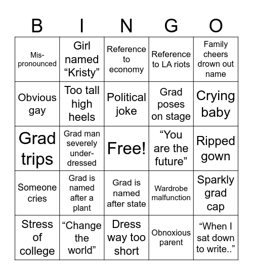 GRAD BINGO Card