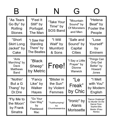 Music Time Machine Bingo Card