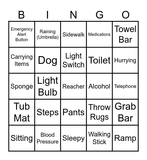 Fall Prevention Bingo! Bingo Card