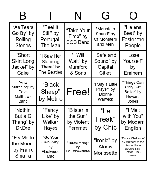 Music Time Machine Bingo Card