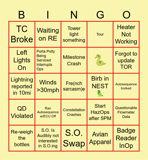 NEST Bingo Card
