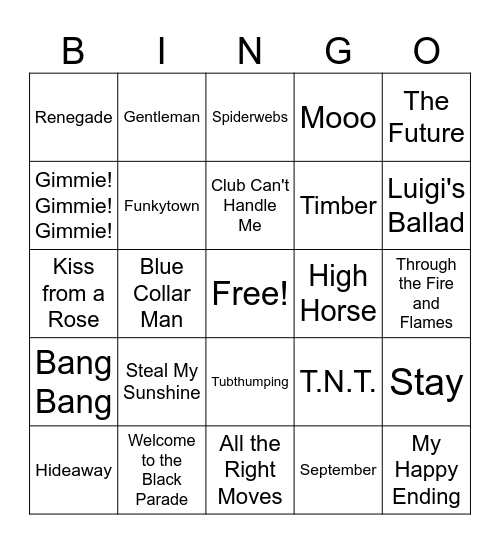 Three Houses Bingo Card