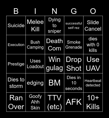 Big Puffer Warzone Bingo Card