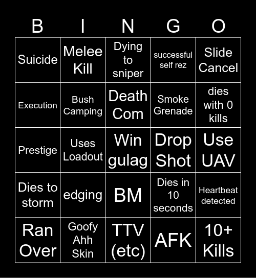Big Puffer Warzone Bingo Card