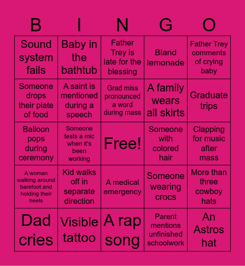 Homeschool Graduation Bingo Card