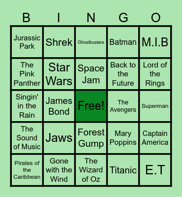 Movie Theme Song Bingo Card