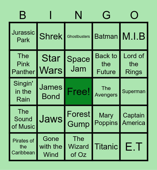 Movie Theme Song Bingo Card