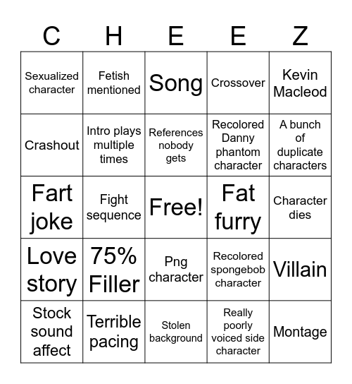 The Nickcheezy Movie Blungo Bingo Card