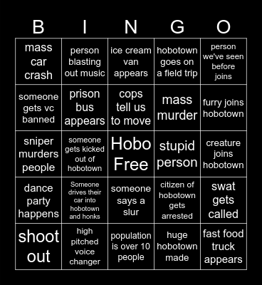 HoboTown Bingo Card