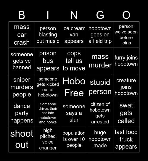 HoboTown Bingo Card