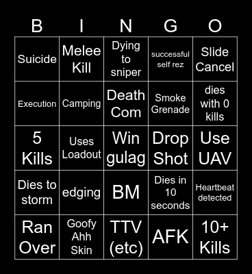 Big Puffer Warzone Bingo Card