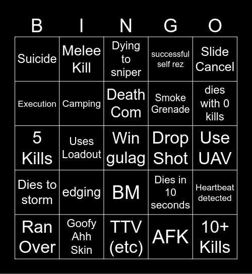 Big Puffer Warzone Bingo Card