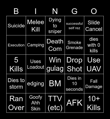 Big Puffer Warzone Bingo Card