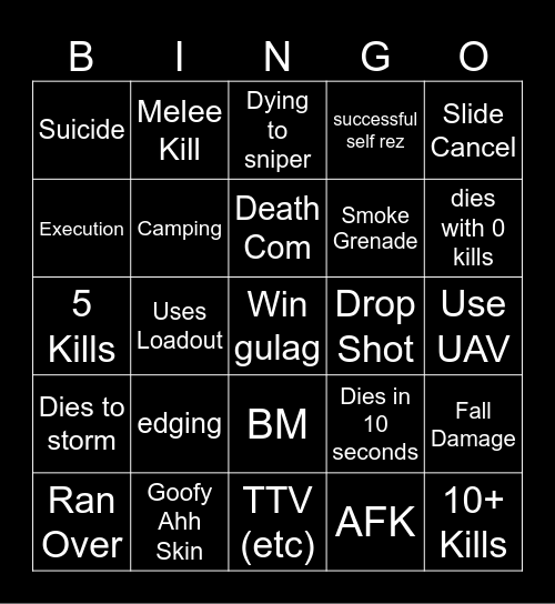 Big Puffer Warzone Bingo Card