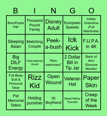 Summer Snorkel Bingo Card