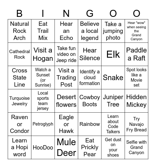 BLACKOUT BINGO ARIZONA/UTAH Bingo Card
